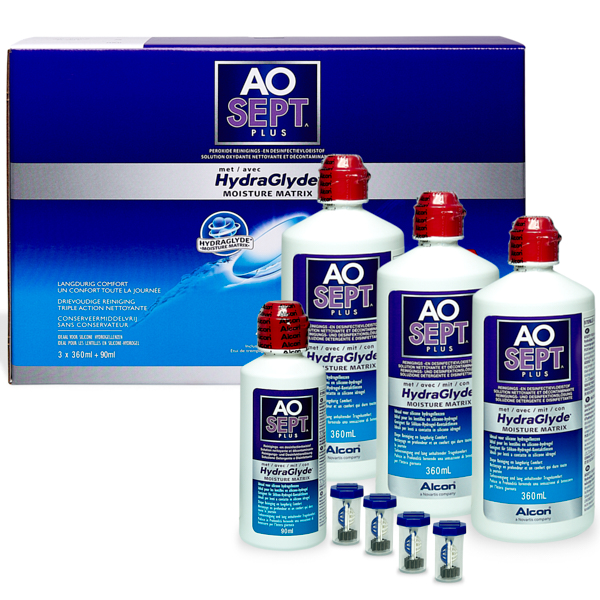 produit lentille Aosept Plus HydraGlyde 3x360ml + 90ml